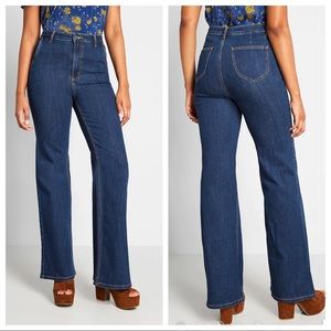 ModCloth The Grier Wide Leg Flare Trouser Jeans‎ Dark High Rise Women’s Sz 6 NEW